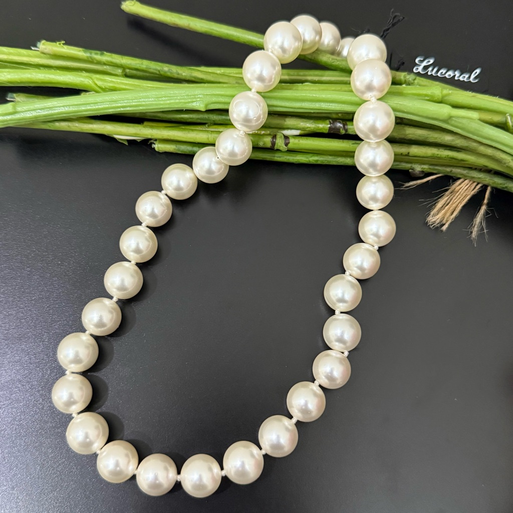 Lucoral 925 Sterling Silver Clasp 12mm Faux Pearl Hand-Knotted 20” Necklace 131g